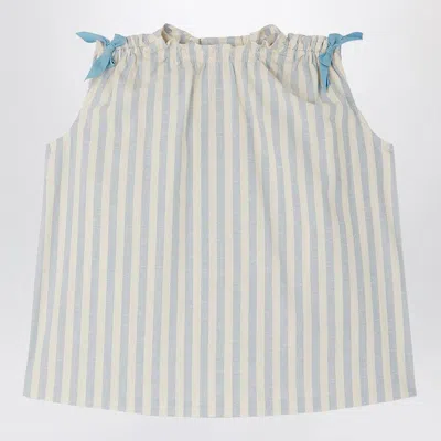 Bonpoint Elvia Dress White/blue Striped With Bows