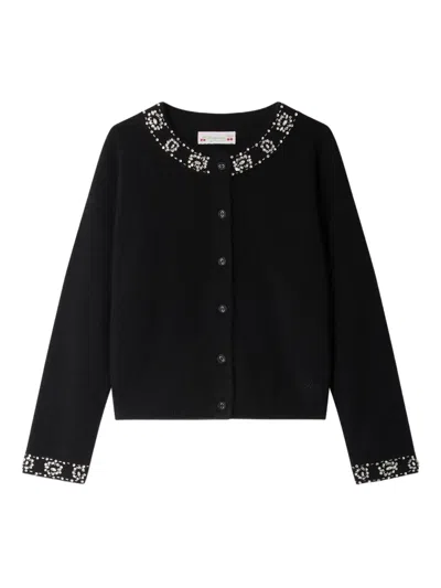 Bonpoint Kids' Embellished-collar Cardigan In Black