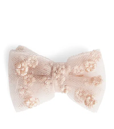 Bonpoint Kids'  Embroidered Bow Hair Clip In Pink