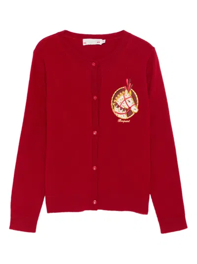 Bonpoint Embroidered Cardigan In Red