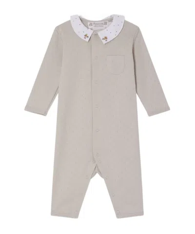 Bonpoint Embroidered-collar Cotton Romper In Neutral