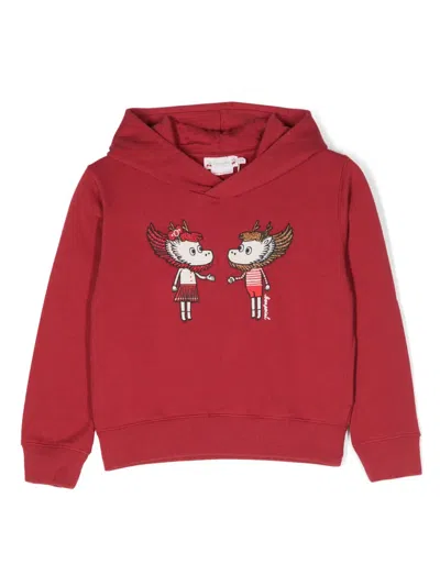 Bonpoint Kids' Embroidered Cotton Hoodie In Red