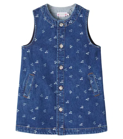 Bonpoint Kids' Embroidered Denim Dress In Blue