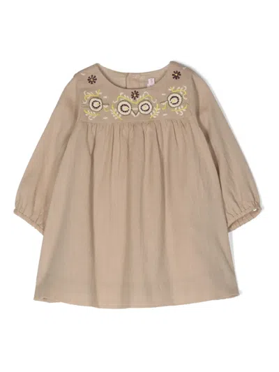 Bonpoint Babies' Embroidered-detail Long-sleeved Dress In Neutrals