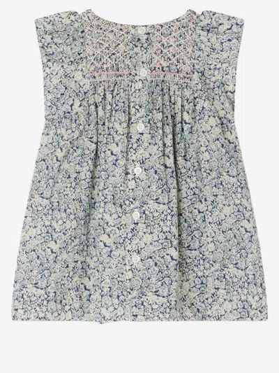 Bonpoint Embroidered Smock Dress In Blue