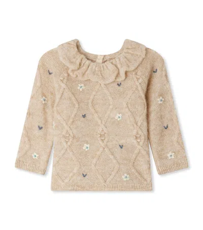 Bonpoint Kids' Embroidered Sweater In Burgundy