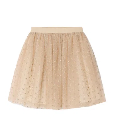 Bonpoint Embroidered Tulle Elastic Waist Polka Dot Skirt In Gold