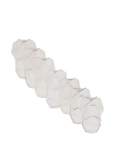 Bonpoint Babies' Embroidered Wrap-style Bodysuit (set Of Seven) In White