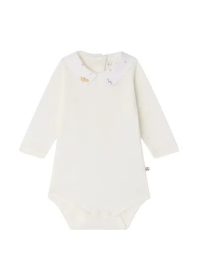 Bonpoint Babies' Embroidered-collar Long-sleeve Bodysuit In White