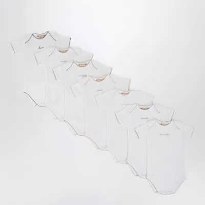 Bonpoint Embroiders Days-of-the-week Mini Suitcase Set With Seven Short-sleeve Bodysuits In White