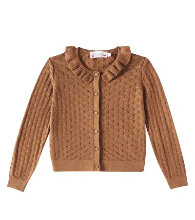 Bonpoint Kids' Emy Cotton And Cashmere Cardigan In Brown