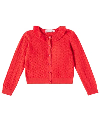 Bonpoint Kids' Emy Cotton And Linen-blend Cardigan In Red