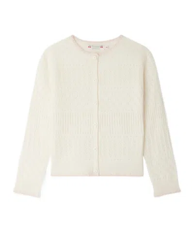 Bonpoint Enza Openwork White Cashmere Cardigan