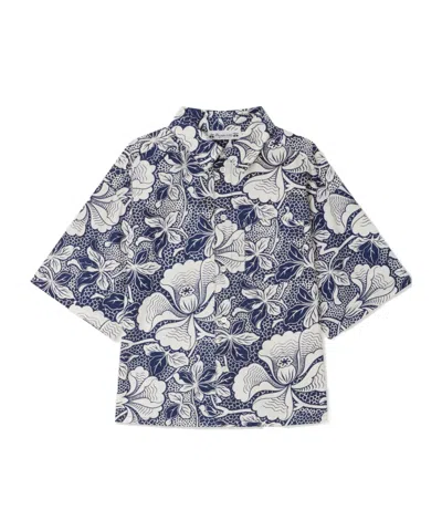 Bonpoint Erian Poplin Shirt With Floral Motif In Blue