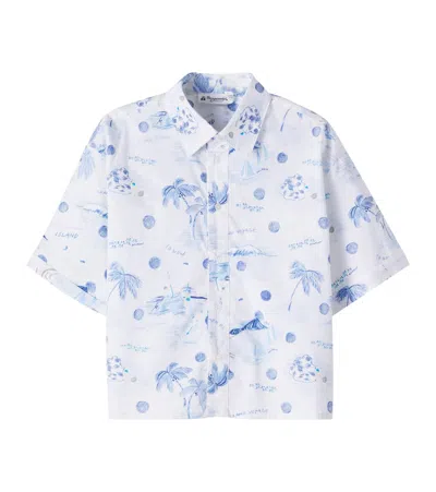 Bonpoint Kids' Erian Printed Cotton Bowling Shirt In Blue