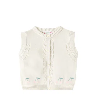 Bonpoint Kids' Round-neck Knitted Vest In Blanc Lait