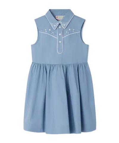 Bonpoint Kids' Girl's Ermance Floral Embroidered Dress In Blue