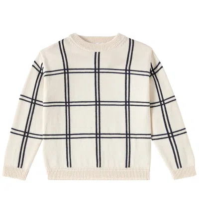 Bonpoint Kids' Erwin Checked Wool And Cotton Sweater In White