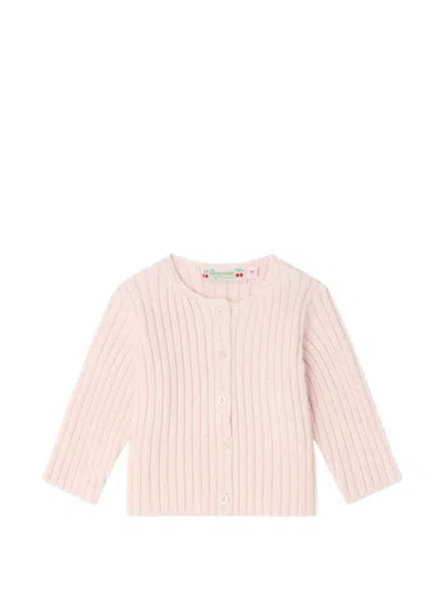 Bonpoint Kids' Esil Ribbed Round-neck Cardigan In Pink