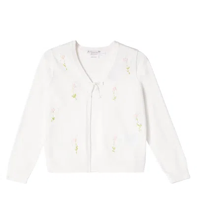 Bonpoint Kids' Esmia Embroidered Cotton Cardigan In White