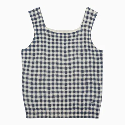 Bonpoint Fabelin Navy Blue Checked Cotton Tank Top In Black