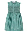 Bonpoint Fabiola Smocked Floral Cotton Dress In Green