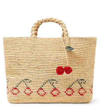 Bonpoint Kids' Fama Logo Raffia Shopper In Rouge