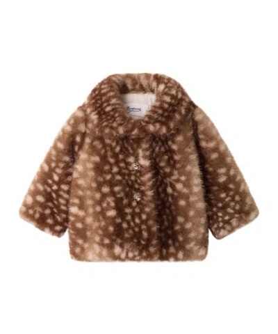 Bonpoint Fawn-print Faux-fur Coat In Brown