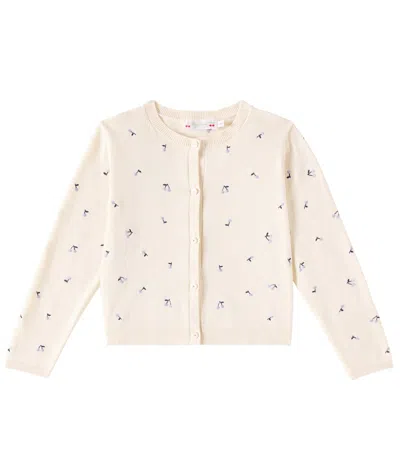 Bonpoint Kids' Feli Embroidered Cotton Cardigan In Upb Vanille