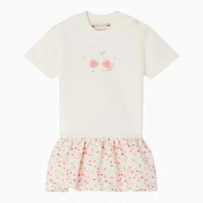 BONPOINT FELICE WHITE COTTON DRESS WITH LOGO