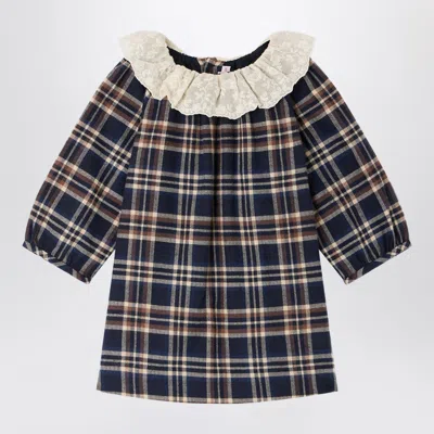 Bonpoint Flavili Checked Mini Dress In Organic Cotton In Blue
