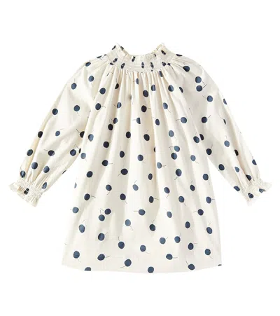 Bonpoint Kids' Fleur Printed Shirred Cotton Dress In White