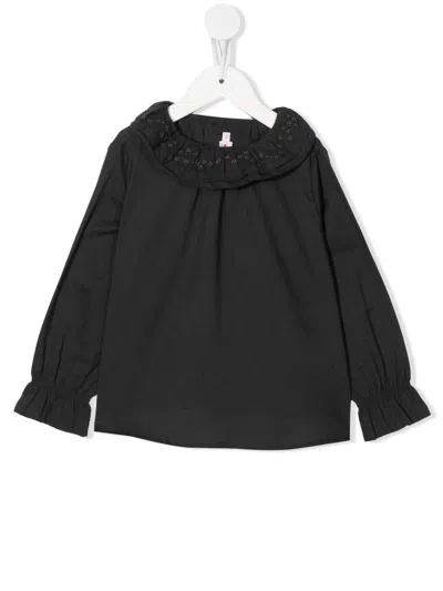 Bonpoint Kids' Floral-embroidered Long-sleeve Blouse In 灰色