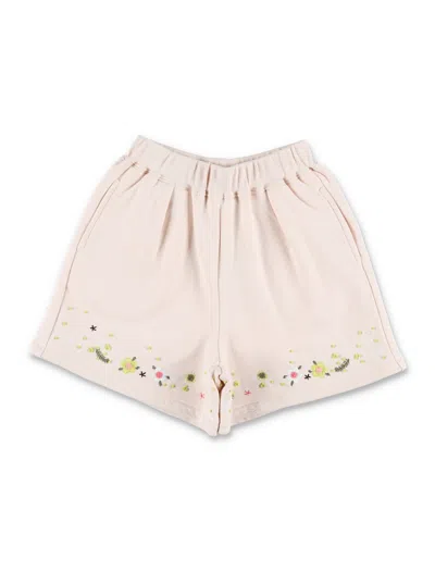 Bonpoint Floral Embroidered Relaxed Fit Shorts For Girls In Upb Rose Petale