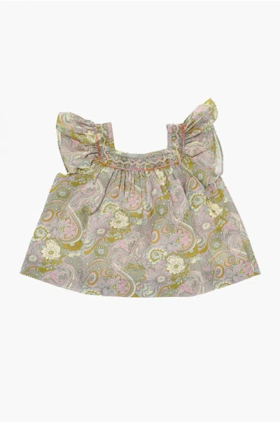 BONPOINT FLORAL-MOTIF BLOUSE WITH FRONT DRAPING