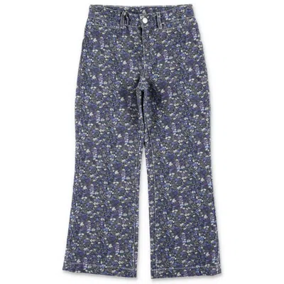 Bonpoint Floral Motif Cotton Denim Flared Pants In Multi