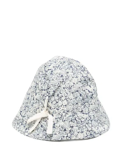 Bonpoint Babies' Floral-pattern Bow-detail Sun Hat In Blue