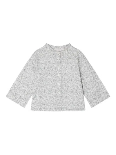 Bonpoint Babies' Floral-print Button Shirt In Gray