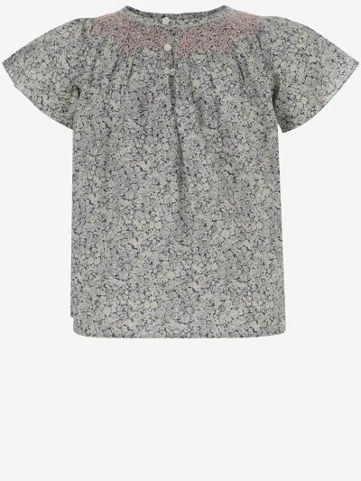 Bonpoint Floral Print Cotton Blouse In Gray