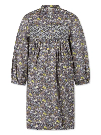 Bonpoint Kids' Floral-print Cotton Dress In Brown