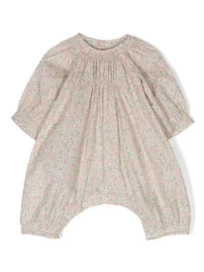 Bonpoint Babies' Floral-print Cotton Rompers In Neutrals