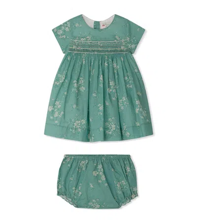 Bonpoint Kids' Floral Print Dress And Bloomers Set In Green