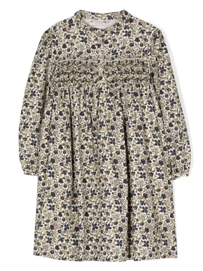 Bonpoint Kids' Floral-print Flared Dress In Neutrals