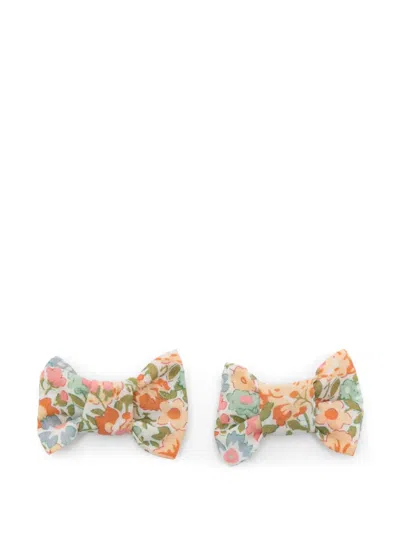 Bonpoint Kids' Floral-print Hair Clips (pack Of Two) In Green