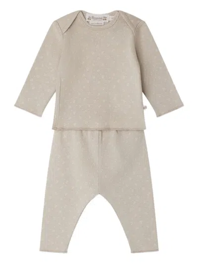 Bonpoint Babies' Floral-print Ribbed Trouser Set In Gray