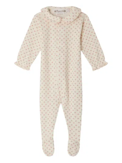 Bonpoint Babies' Floral-print Round-collar Pajamas In Neutral