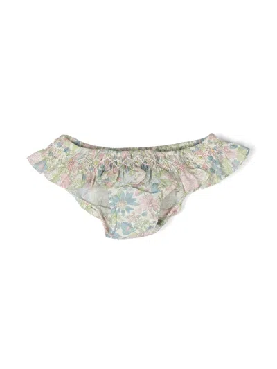 Bonpoint Babies' Floral-print Ruffled Bloomers In Green