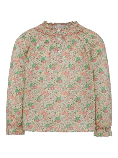 Bonpoint Kids' Floral-print Ruffled Blouse In Brown