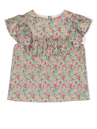 Bonpoint Kids' Floral-print Ruffled Blouse In Multicolour
