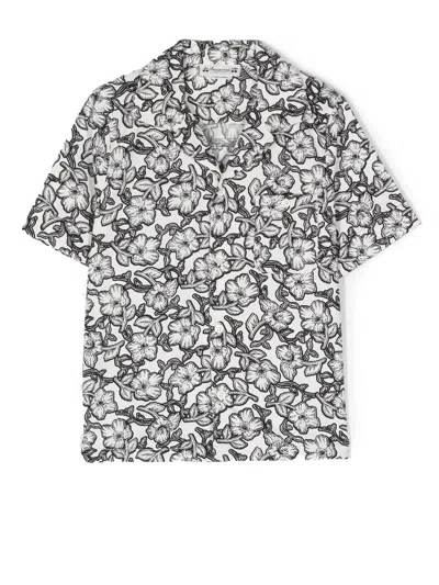 Bonpoint Kids' Floral-print Short-sleeved Shirt In White